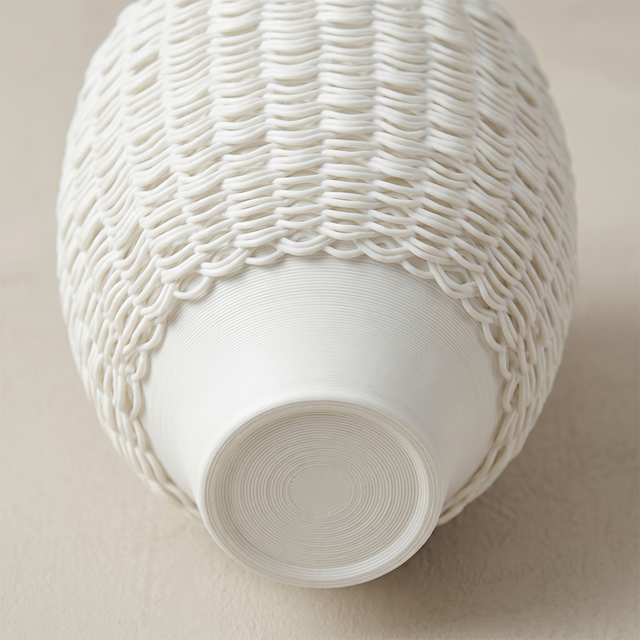 3D-Printed Kiln-Fired Ceramic Vase — Large Woven-Texture Flower Vase for Mantel, Shelf & Centerpiece Décor