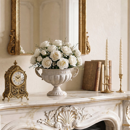 Vase on fireplace mantel
