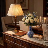 Blue and White Chinoiserie Vase — Ceramic Floral Long Neck Bottle Vase for Shelf, Sideboard & Traditional Home Décor