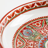 Vibrant floral ceramic plate closeup