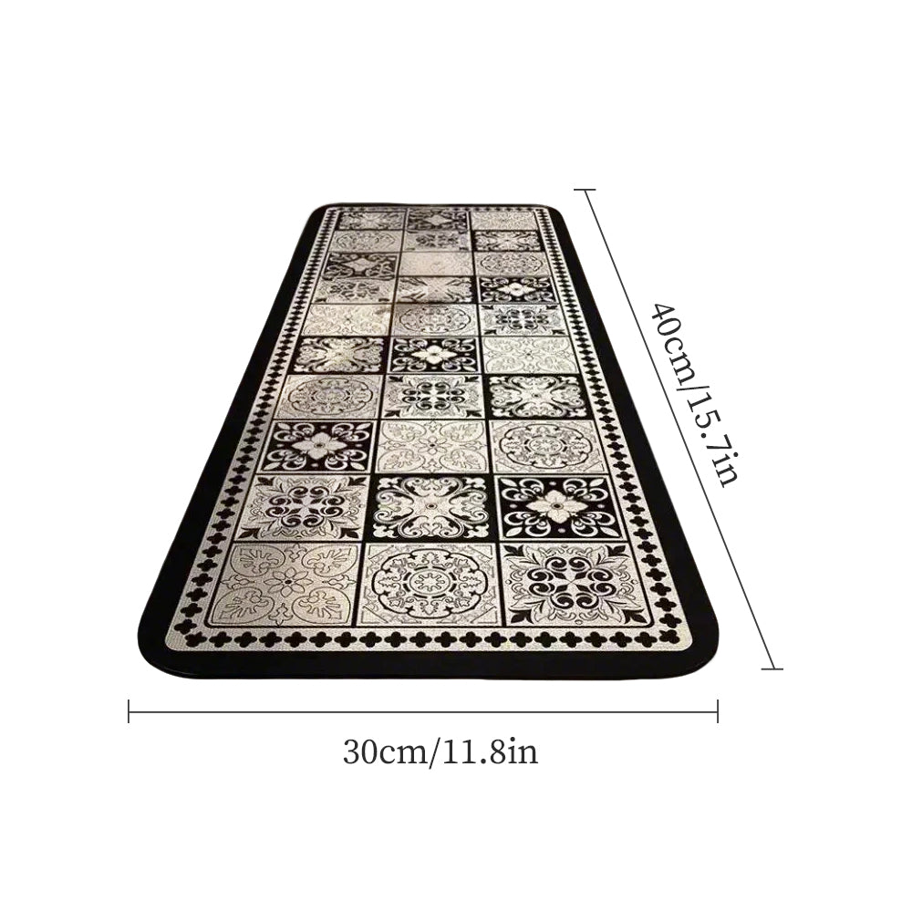 Vintage Black and White Diatom Mud Area Rug sizechart