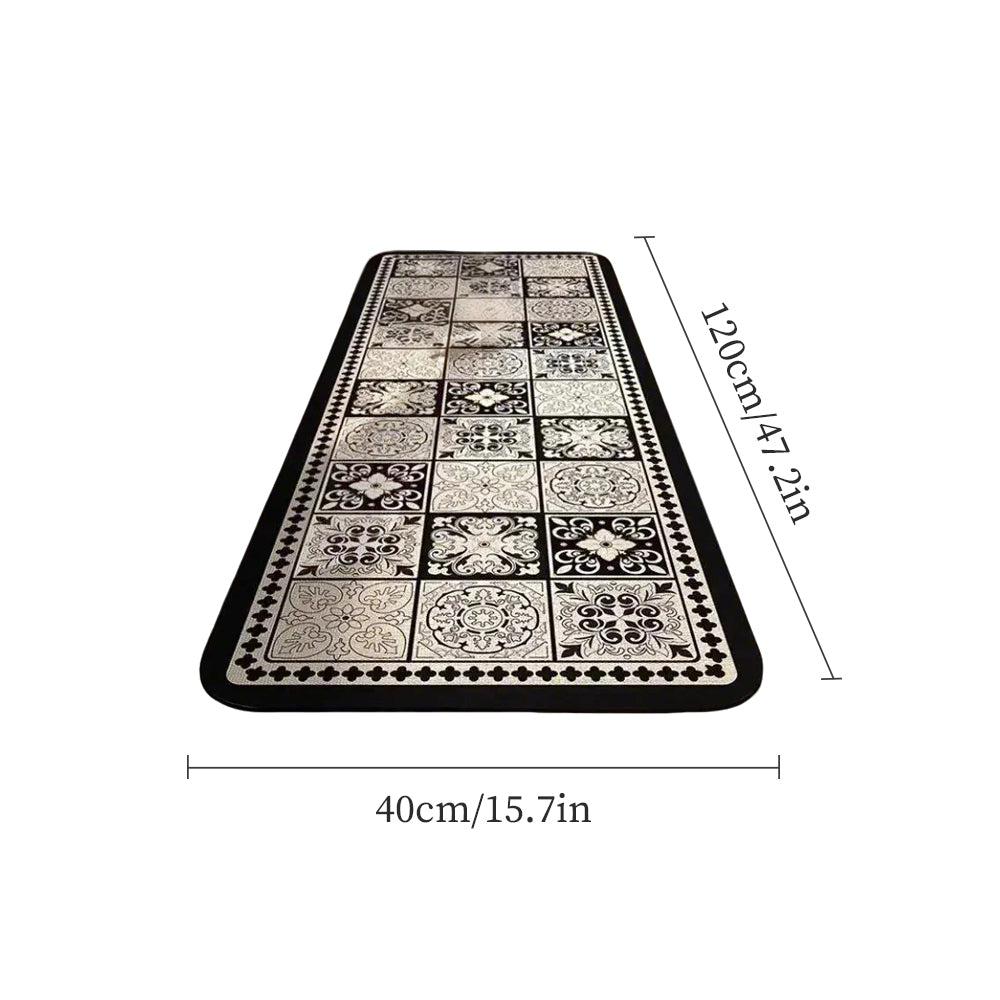 Vintage Black and White Diatom Mud Area Rug sizechart
