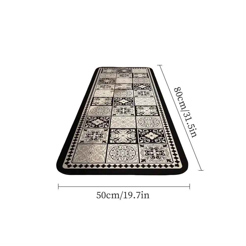 Vintage Black and White Diatom Mud Area Rug sizechart