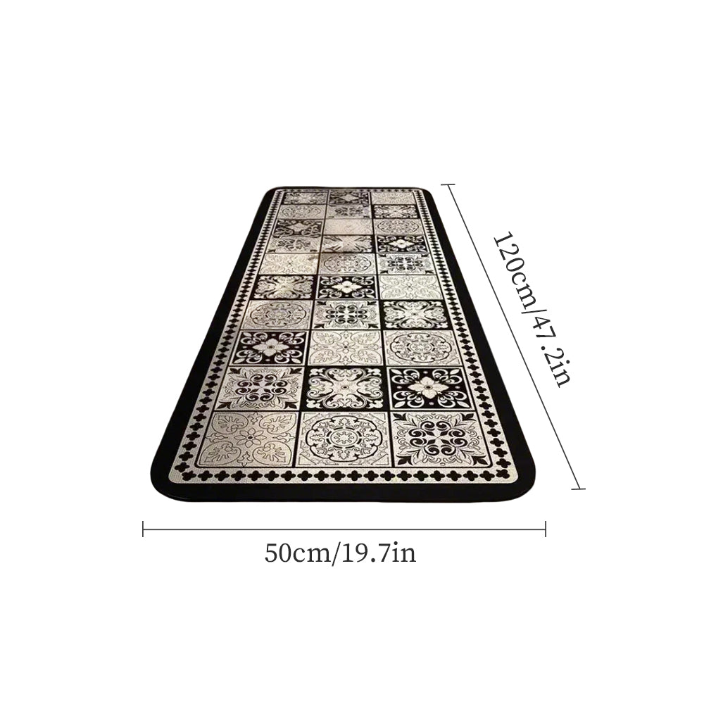 Vintage Black and White Diatom Mud Area Rug sizechart