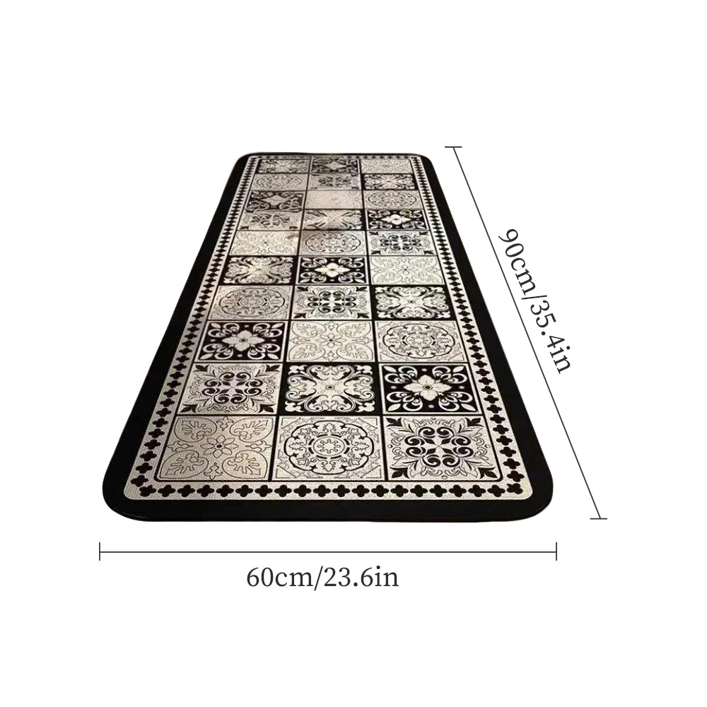 Vintage Black and White Diatom Mud Area Rug sizechart