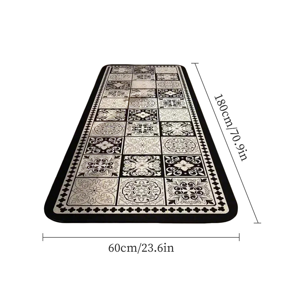Vintage Black and White Diatom Mud Area Rug sizechart