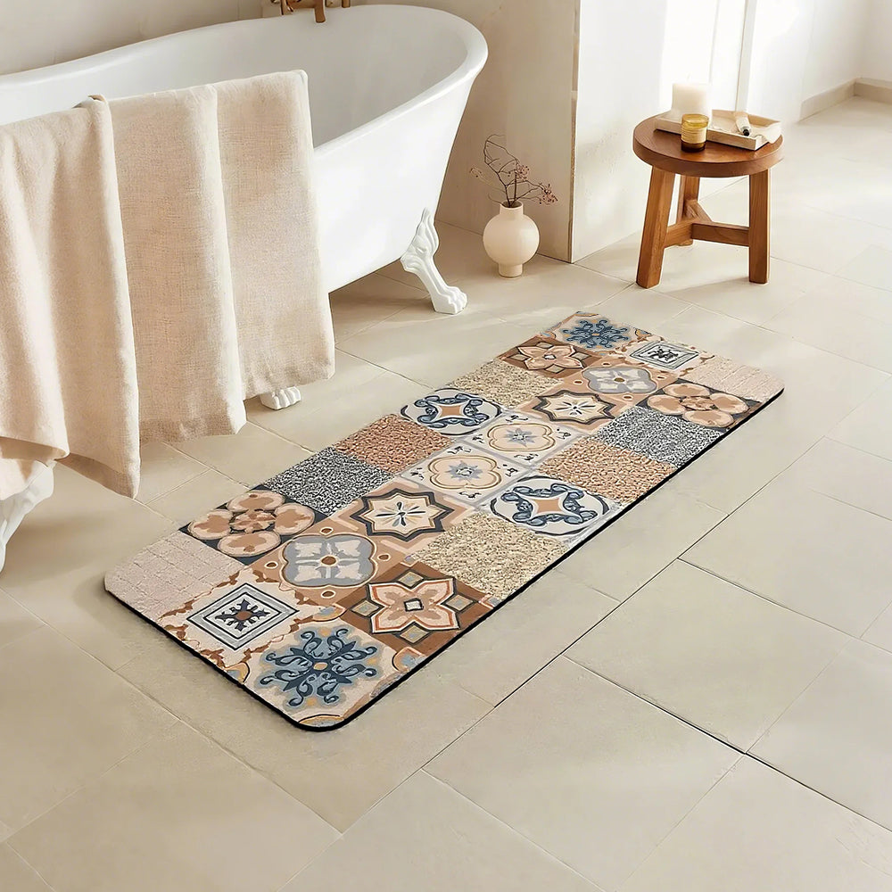 Vintage Colorful Diatom Mud Area Rug on the floor