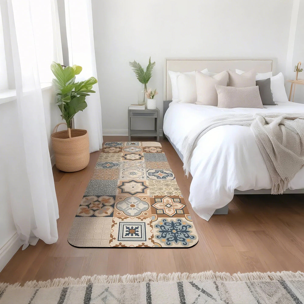 Vintage Colorful Diatom Mud Area Rug on the floor