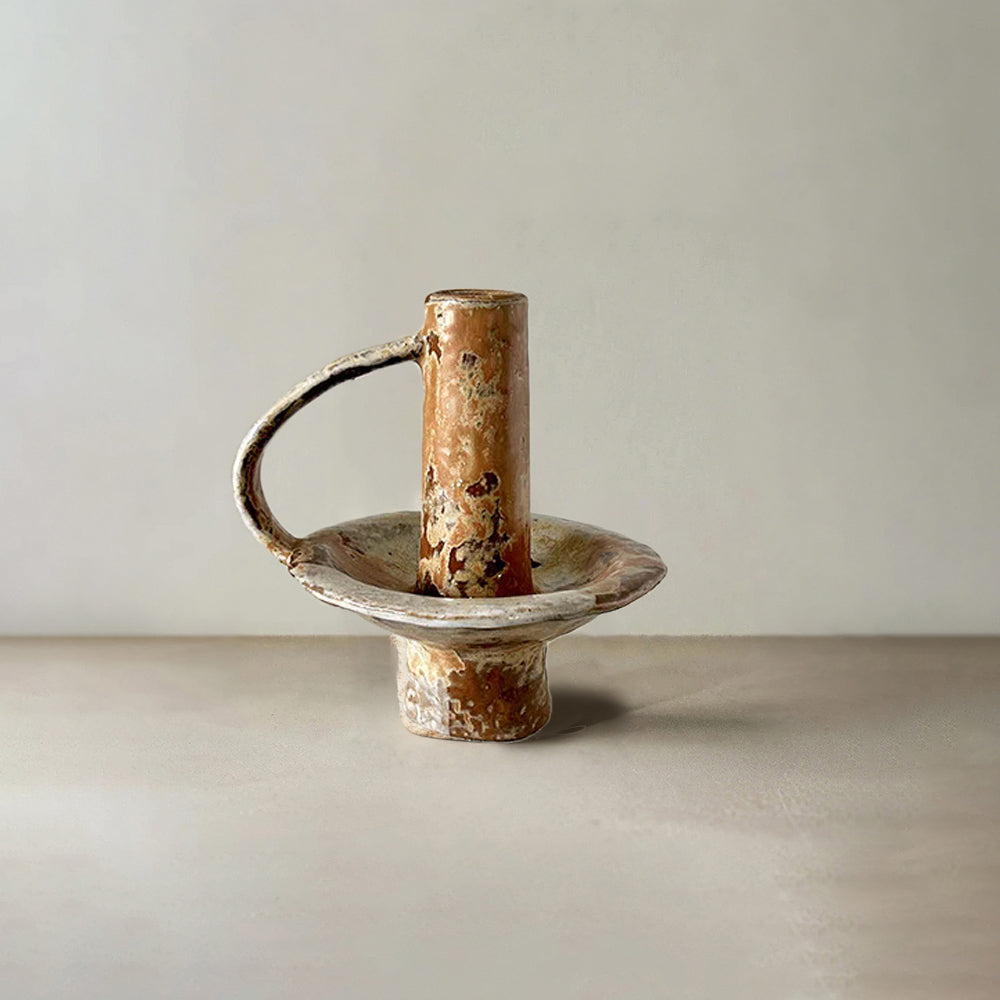 Vintage Handled Ceramic Candle Holder Decorative Ornament 