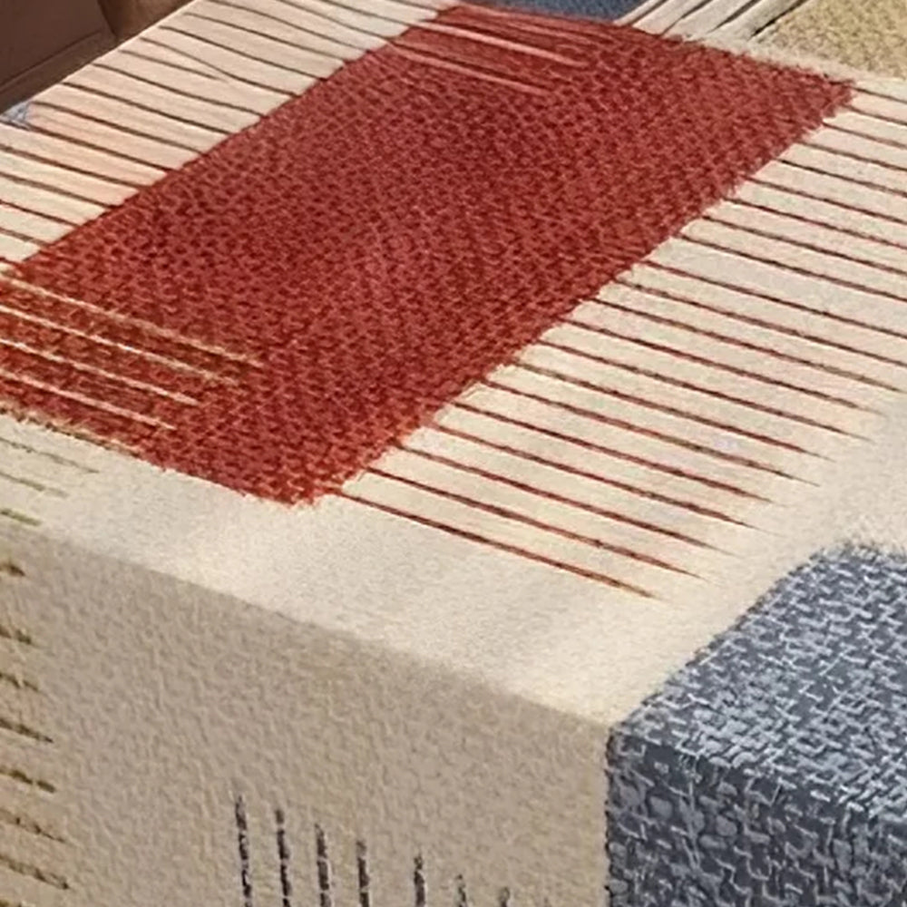 Vintage Leather Like Geometric Color Block Tablecloth Details 2 090944