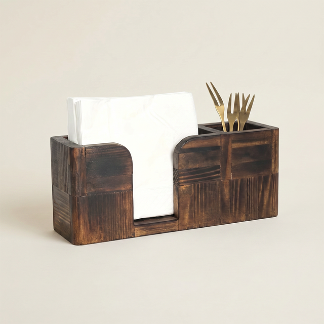Vintage wood multi compartment napkin caddy
