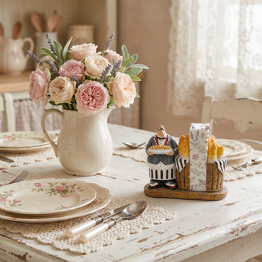 Waiter napkin holder on lace dining table