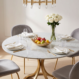 Wave texture fruit bowl on round marble dining table