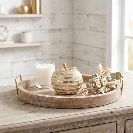 Wavy Apple Sculpture On Wooden Tray