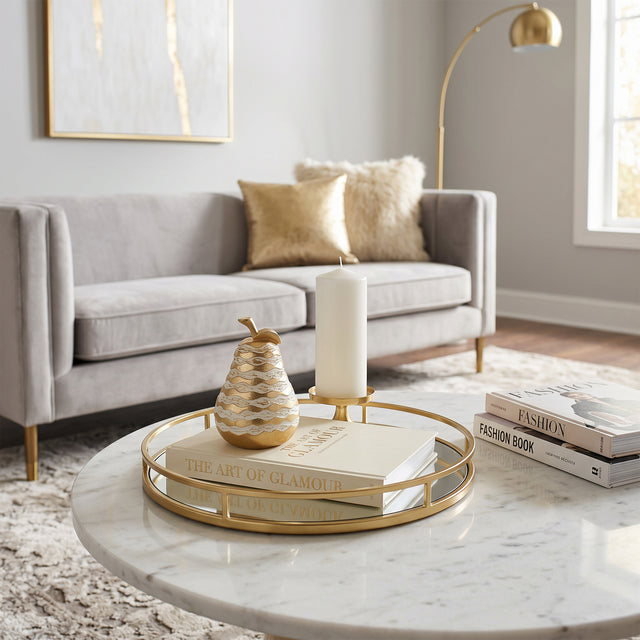 Wavy Pear Sculpture On Marble Coffee Table