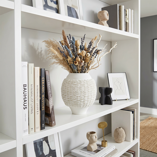 3D-Printed Kiln-Fired Ceramic Vase — Large Woven-Texture Flower Vase for Mantel, Shelf & Centerpiece Décor