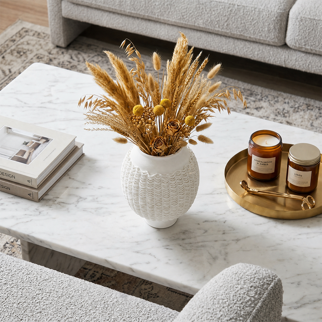 3D-Printed Kiln-Fired Ceramic Vase — Large Woven-Texture Flower Vase for Mantel, Shelf & Centerpiece Décor