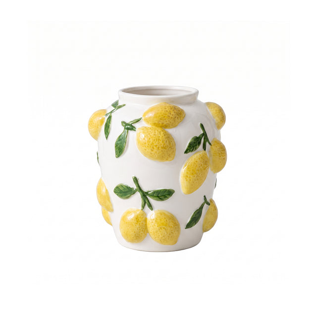 White Ceramic Vase With 3D Lemon Decor