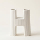 Set of 4 Ceramic HOME Letter Vase Set, Ribbed Textured Decorative Vases for Flowers and Plants, Boho Tabletop Decor for Shelf, Mantel, and Living Room