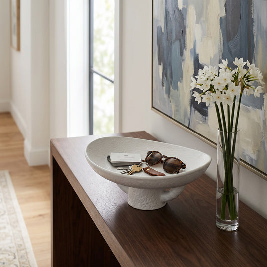 White Pedestal Bowl As Entryway Organizer