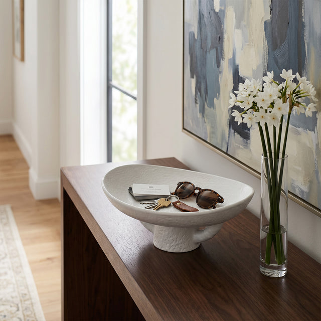 White Pedestal Bowl As Entryway Organizer
