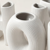 White Ribbed Ceramic Vases