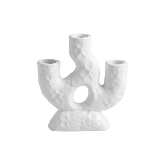 White Textured Three Hole Ceramic Candle Holder