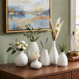 White Vases On Wooden Cabinet