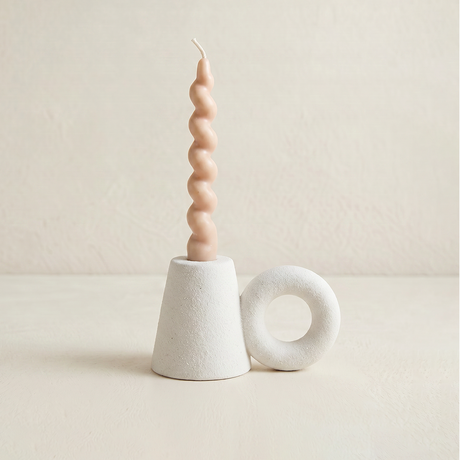 Ceramic Taper Candle Holder — Sculptural Cone & Ring Candlestick for Mantel, Shelf & Tabletop, Modern Minimalist Accent