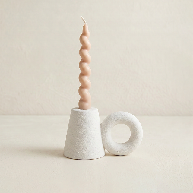Ceramic Taper Candle Holder — Sculptural Cone & Ring Candlestick for Mantel, Shelf & Tabletop, Modern Minimalist Accent