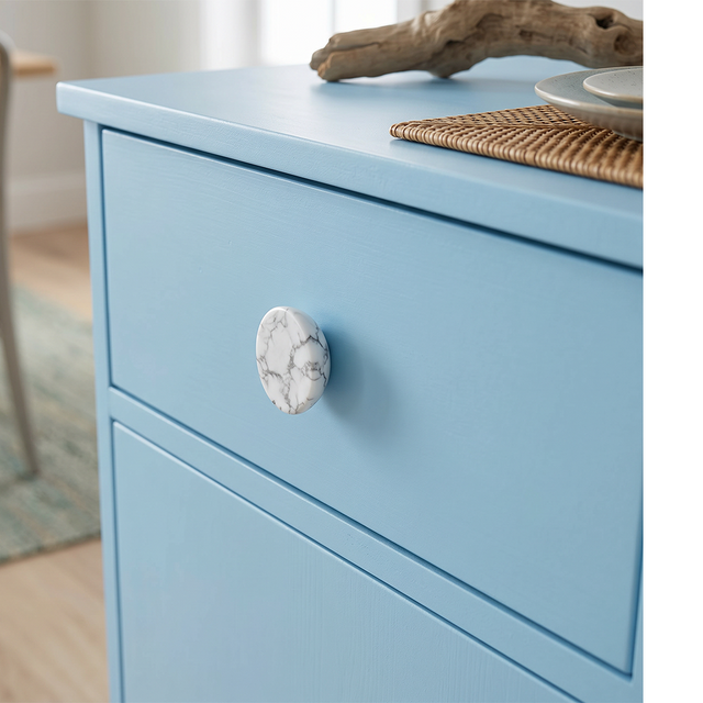 Natural Stone Cabinet Knobs Set of 2, Round Drawer Pulls for Kitchen Bathroom & Dresser, Dome Hardware with Brass-Threaded Insert