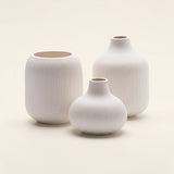 Set of 3 White Ceramic Ribbed Vases — Handcrafted Matte Bud Vase Set for Boho Farmhouse Home Décor