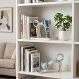 Hand-Painted Ceramic Cat Figurine, Abstract Blue & Ivory Drip-Glaze Sculpture, Modern Decorative Accent for Bookshelf, Console & Mantel