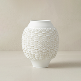 3D-Printed Kiln-Fired Ceramic Vase — Large Woven-Texture Flower Vase for Mantel, Shelf & Centerpiece Décor