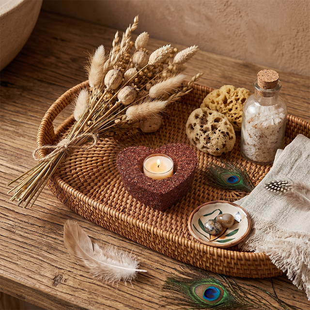 Genuine Gemstone Heart Tealight Holder – Real Red Jasper, Peridot or Tiger's Eye Chips – Romantic Décor for Bedroom, Bathroom & Wedding Centerpiece