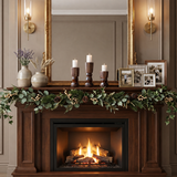 Wood Candle Holders On Mantel