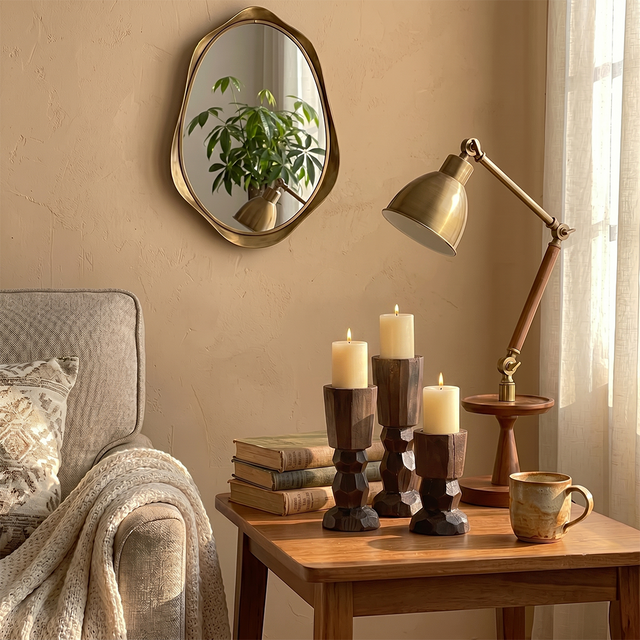 Wood Candle Holders With Lamp Table