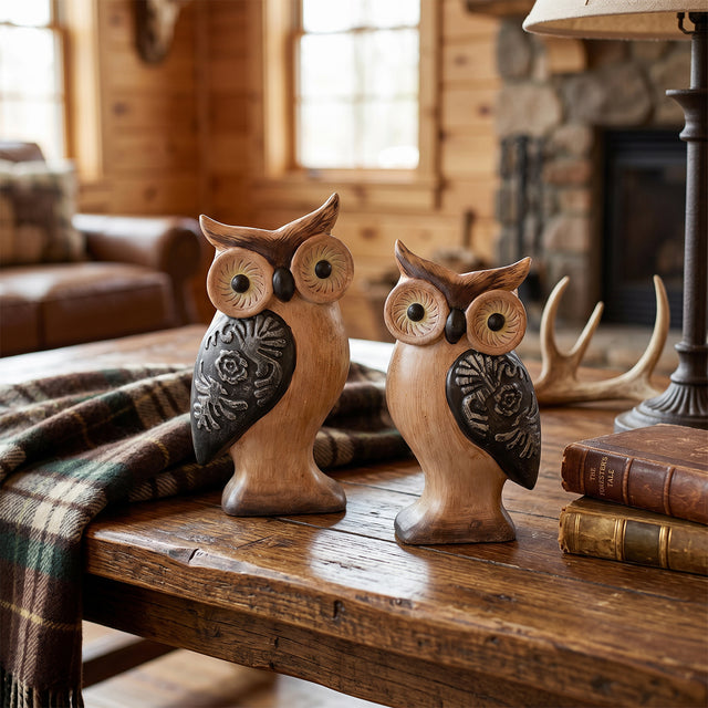 Wood Owl Set With Rustic Decor