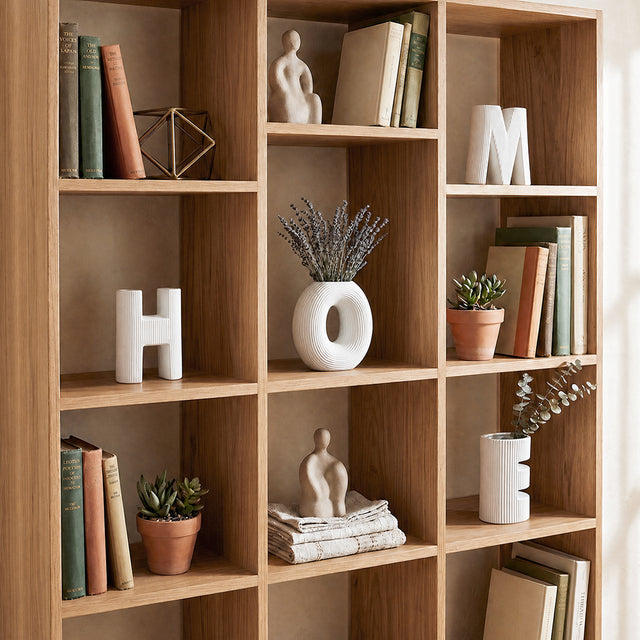 Wooden Bookshelf With Vases 