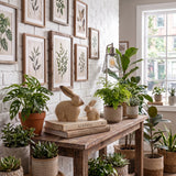 Wooden Bunny Set On Plant Console