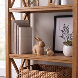 Wooden Bunny Set On Wooden Shelf