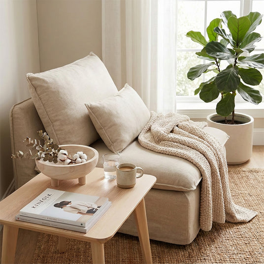 Wooden Footed Bowl With Cotton Branches