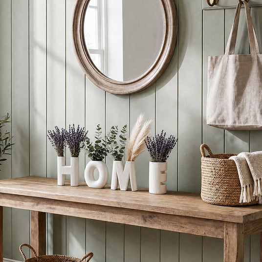 Wooden Table Mirror Vase Decor