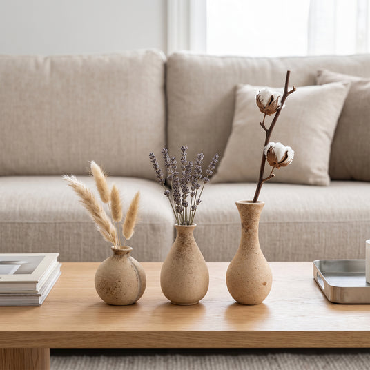 Wooden Vase Set On Coffee Table