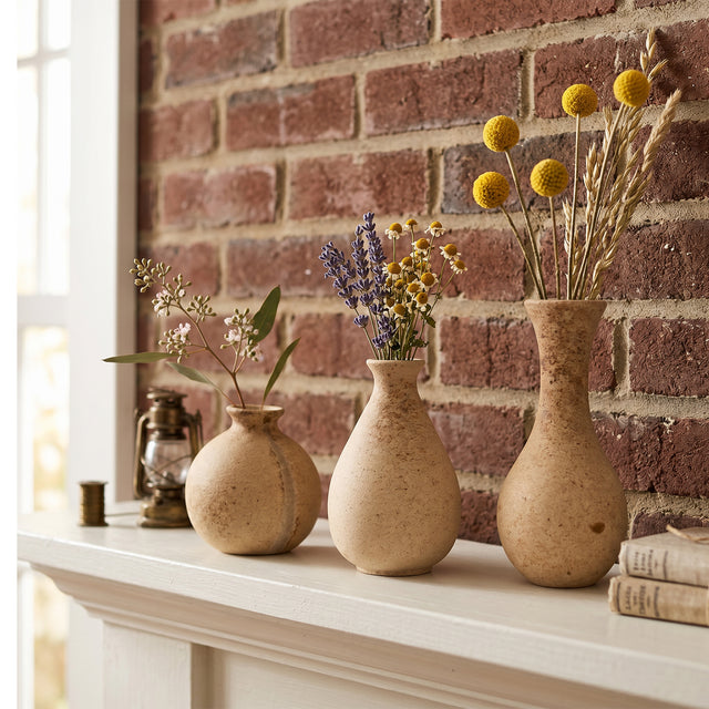 Wooden Vase Set On White Shelf