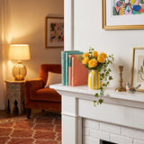 Yellow Striped Vase With Yellow Roses