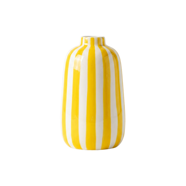 Yellow White Striped Ceramic Vase