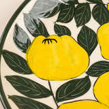 Hand-Painted Ceramic Decorative Plate — Large 14.8" Terracotta Charger with Lemon & Leaf Pattern, Glazed Wall Décor or Serving Platter
