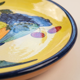 Hand-Painted Ceramic Decorative Plate — Large 14.8" Fruit Compote Scene on Yellow Ground, Terracotta Charger for Wall Décor or Table Display