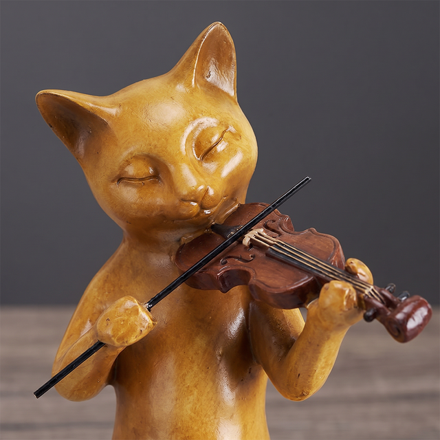 Musical Cat Figurine - Resin Animal Statue for Shelf & Mantel Decor, Music Room Accent, Cat Lover Gift